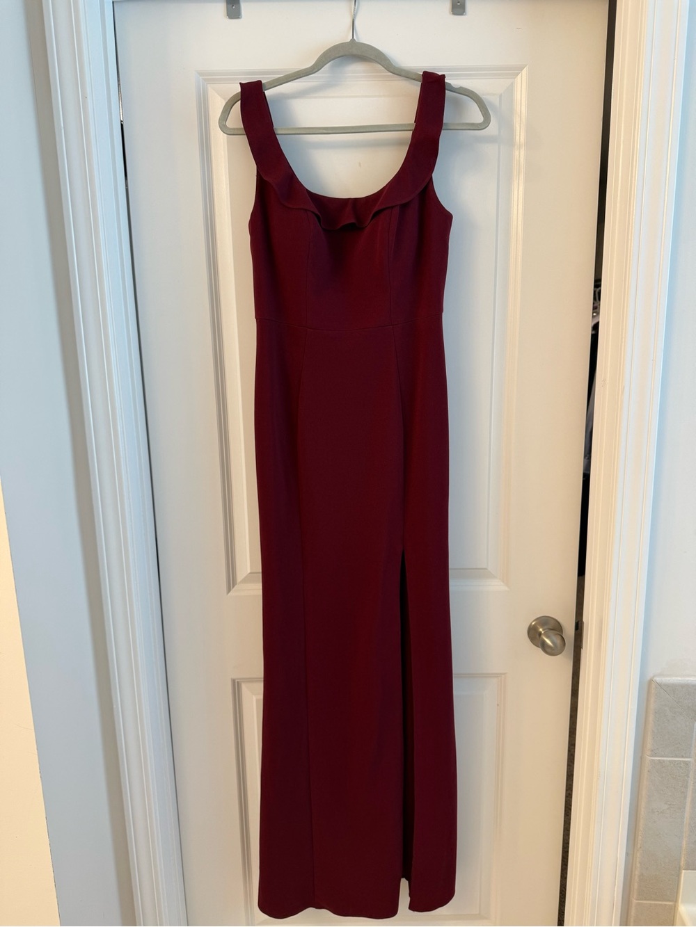 Azazie Burgundy Maxi Dress with Front Slit